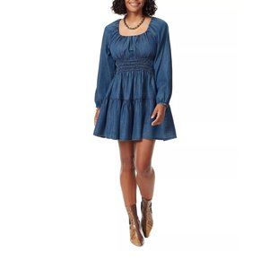 🌼 Sam Edelman Women's Lora Cotton Smocked Bustier Pullover Blue Denim Dress - L
